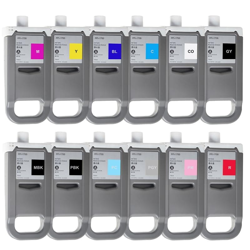 Aomya 12-Pack PFI-1700 - Cartuchos de tinta pigmentada compatibles para Canon imagePROGRAF (12 x 700ML) PFI-1700-12C
