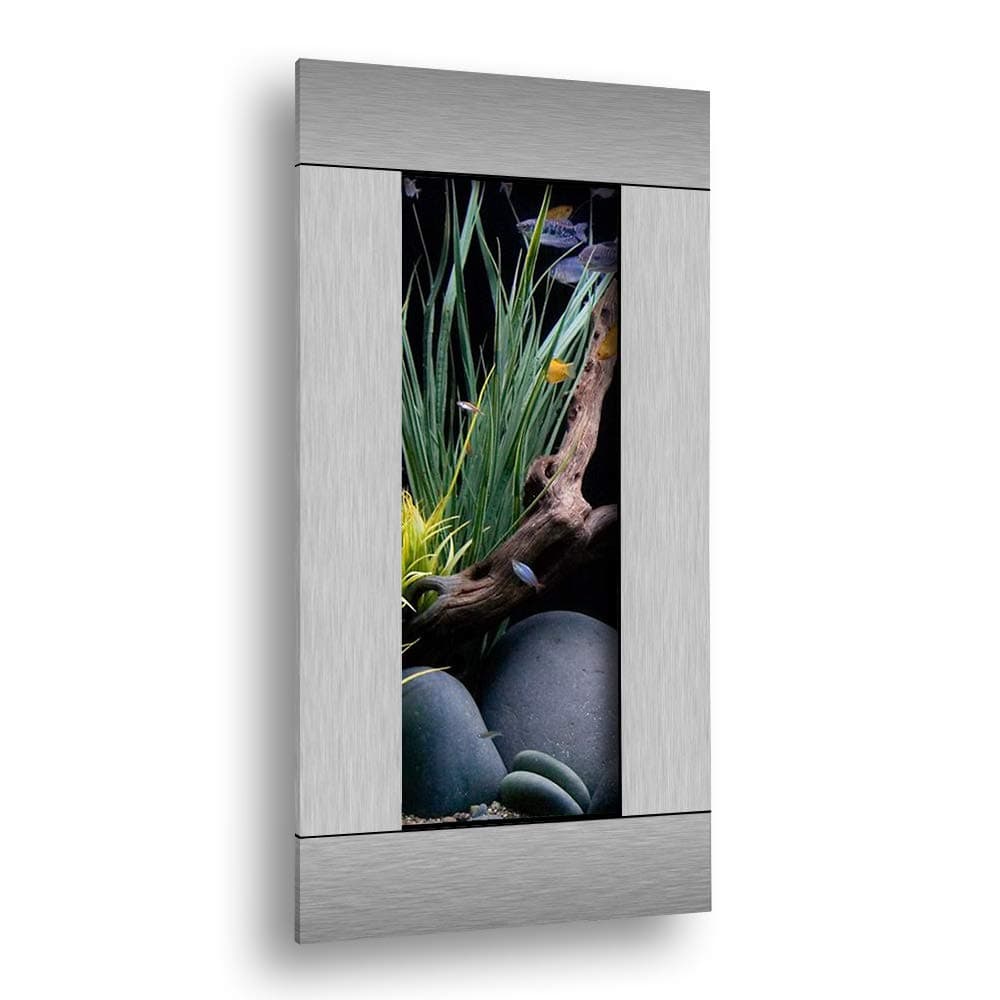 Kit de Acuario Montado en Pared Aussie Aquariums 3.0 con Iluminación LED, Sistema de Filtro Integrado, Diseño Moderno que Ahorra Espacio, Juego Completo de Accesorios (Acero Inoxidable, Vertical) AA