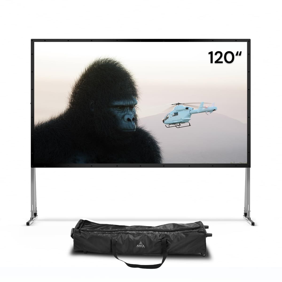 AWOL VISION Pantalla plegable para proyector 120" 16:9 con soporte y funda - portátil, 4K/HD MW-PF120