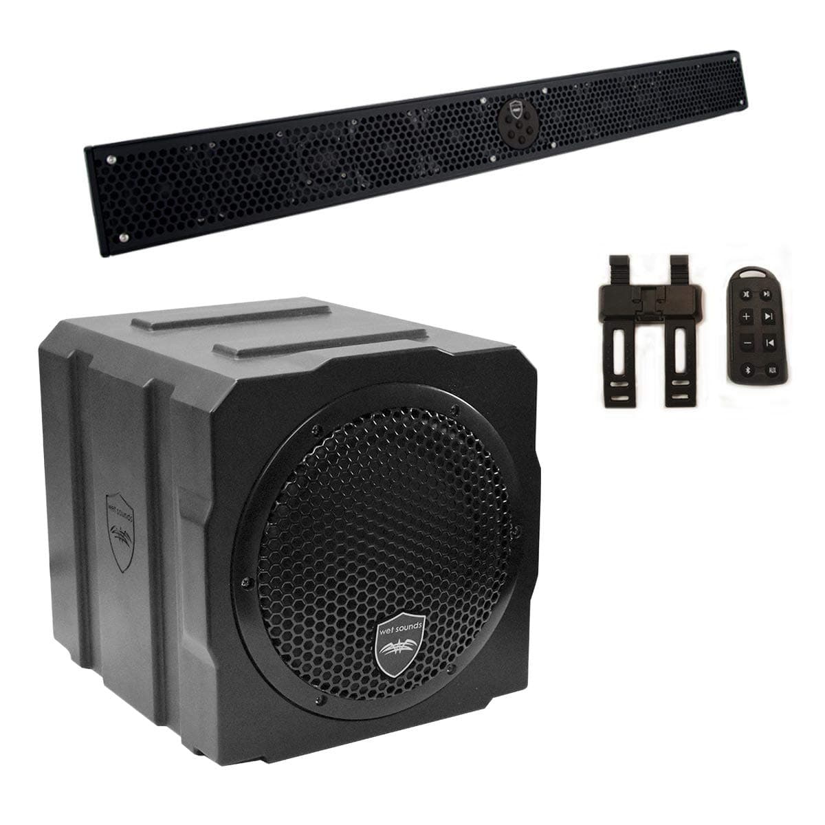 Paquete Wet Sounds: Barra de sonido Stealth 10 Ultra HD Negra con control y Subwoofer activo AS-8 8" 350W STEALTH-10 ULTRA HD-B+AS-8