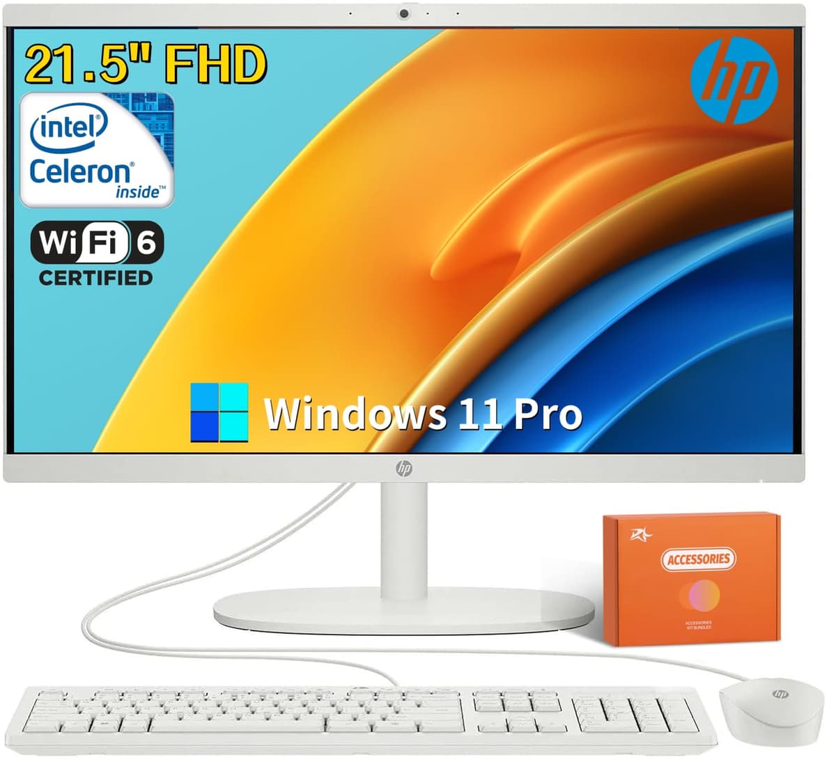 Computadora de Escritorio All-in-One HP, Pantalla FHD Antirreflejo de 21.5 pulgadas, Intel Celeron J4025, 16 GB RAM, 512 GB SSD, Intel UHD Graphics, PC de Escritorio para Hogar, Teclado y Mouse Cableados, Wi-Fi 6, Windows 11 Pro, Accesorios HP All-in-One Desktop PC