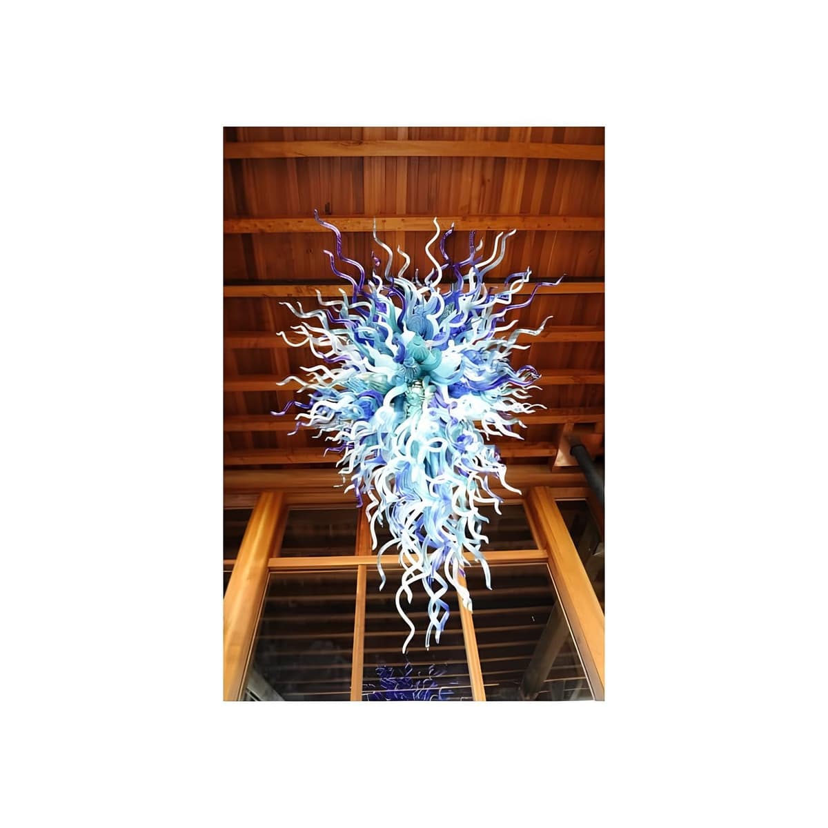 Longree Lámpara de araña de vidrio soplado en azul y blanco 36" x 60" estilo moderno de lujo LR007-(W36" * H60")