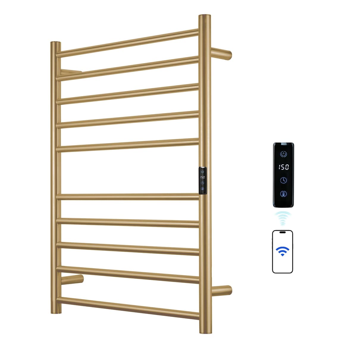 SHARNDY Toallero eléctrico con control por voz TUYA, pared, 10 barras, Oro ETW25-GD-T