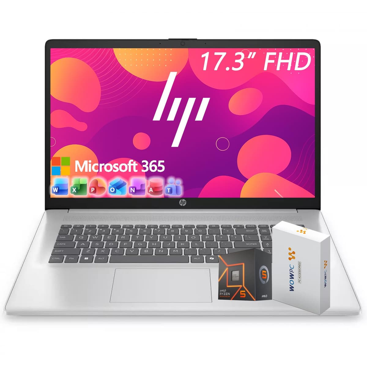 HP 17 Nueva Laptop para Negocios, pantalla IPS FHD de 17.3", CPU AMD Ryzen 5 serie 7000 (mejor que Intel i7-1355U de 13ª gen), 8GB RAM, 756GB de almacenamiento (256GB SSD + 500GB externo), Windows 11, USB WOWPC, sin audífonos