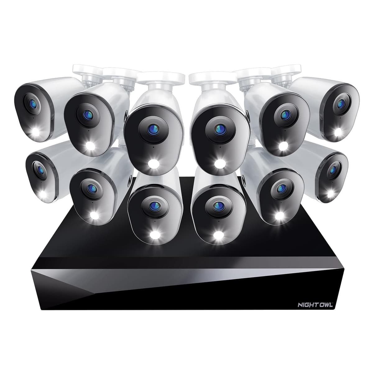 Night Owl Sistema de Seguridad para el Hogar con DVR de 20 Canales y Audio Bidireccional, (12) Cámaras Deterrección Cableadas 1080p HD Interior/Exterior y Disco Duro de 1TB (Se pueden agregar hasta 4 cámaras Wi-Fi) (12 Cámaras) FTD2-161-12L-B
