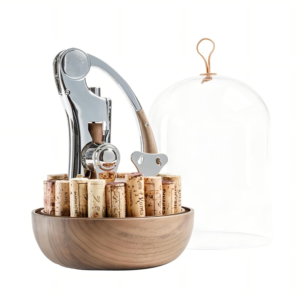 L'Atelier du Vin Oeno Motion Groom Sacacorchos y Cúpula de Cristal para Corcho - Exhibidor con Domo de Cristal para Mesa Centro de Mesa Base de Madera Nogal Degustación de Vino, Juego de Regalo Sommelier de Lujo para Boda, Abrebotellas de Vino Hecho en Francia 3166650956634