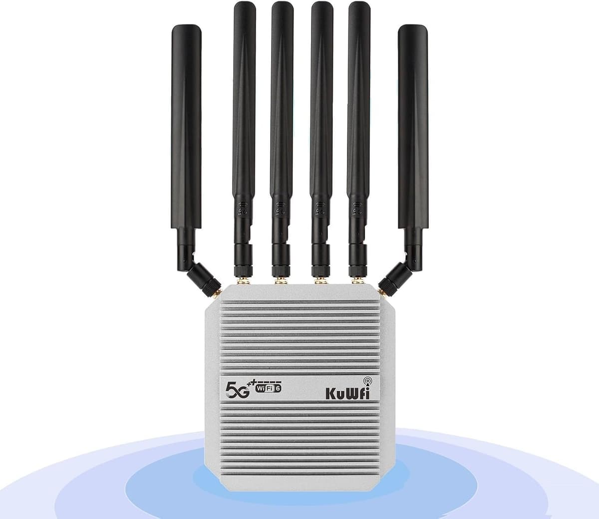 KuWFi Router 5G para Exterior Dual SIM, AX3000 WiFi 6 CPE, IP67 Impermeable, 4x4 MIMO 2500Mbps, Qualcomm IPQ5018/SDX62, Bloqueo de Banda VPN TTL, Antenas Desmontables SL-C130