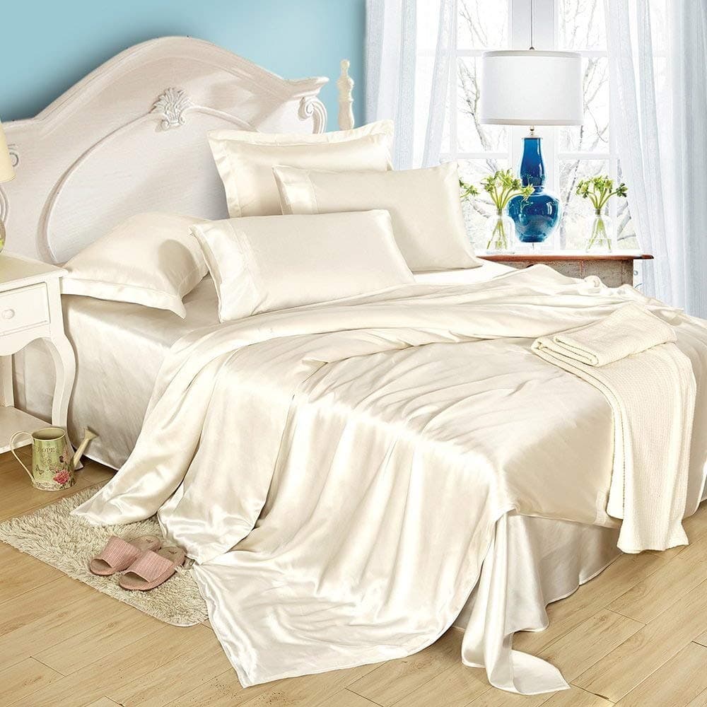 LilySilk Juego de Sábanas de Seda 4 piezas King, 19 Momme, Ivory ASIN