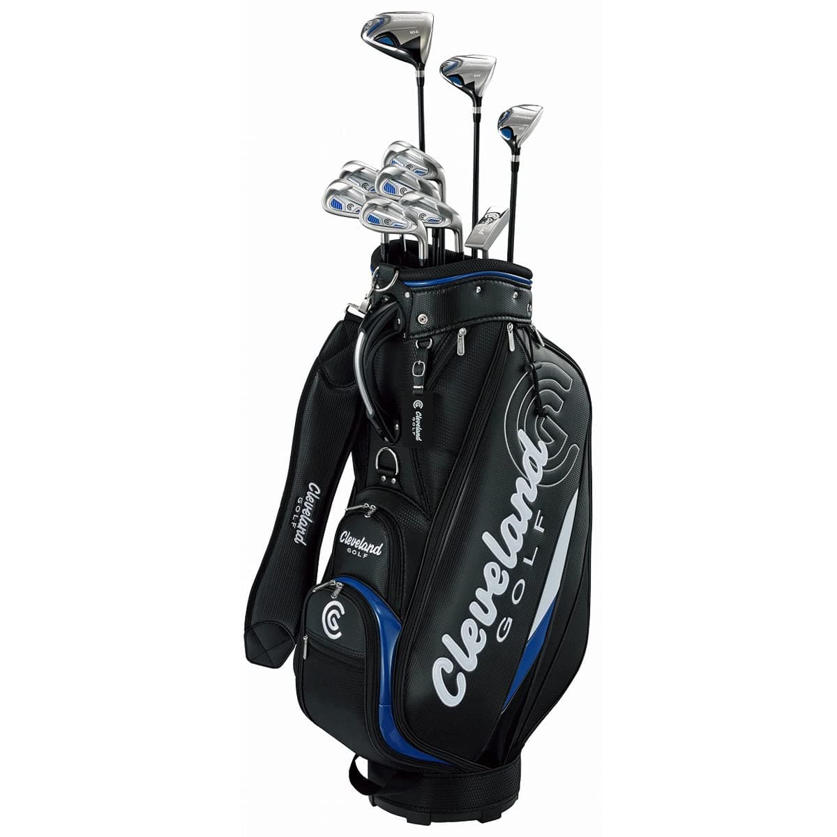 DUNLOP Cleveland Golf Men's Club Set Package Set 2022 Model (Juego de 10 piezas con bolsa caddy), Carbono, Derecha, Flex, R, Negro 10330603