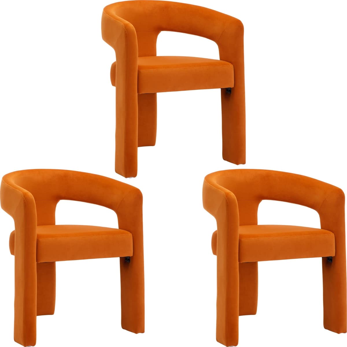 BESTANO Set x3 sillas modernas de terciopelo con respaldo abierto, estilo barril, naranja