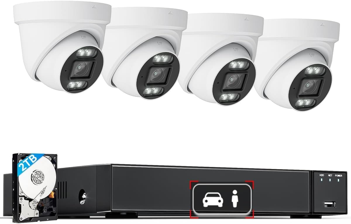 LongPlus Sistema de Cámaras de Seguridad 4K PoE para Exteriores, Cámaras Inteligentes 8MP para Negocio y Hogar, con Detección de Movimiento por IA, NVR 12MP con HDD de 2TB para Grabación 24/7 LP8ME84D1