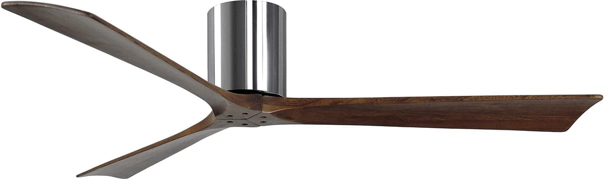 Ventilador de Techo Matthews IR3H-CR-WA-60 Irene para Interior/Exterior, Clasificación Húmeda, 60", Montaje Pegado, Control Remoto y de Pared, Motor DC Silencioso, 3 Aspas de Madera Maciza Tono Nogal, Cromo Pulido