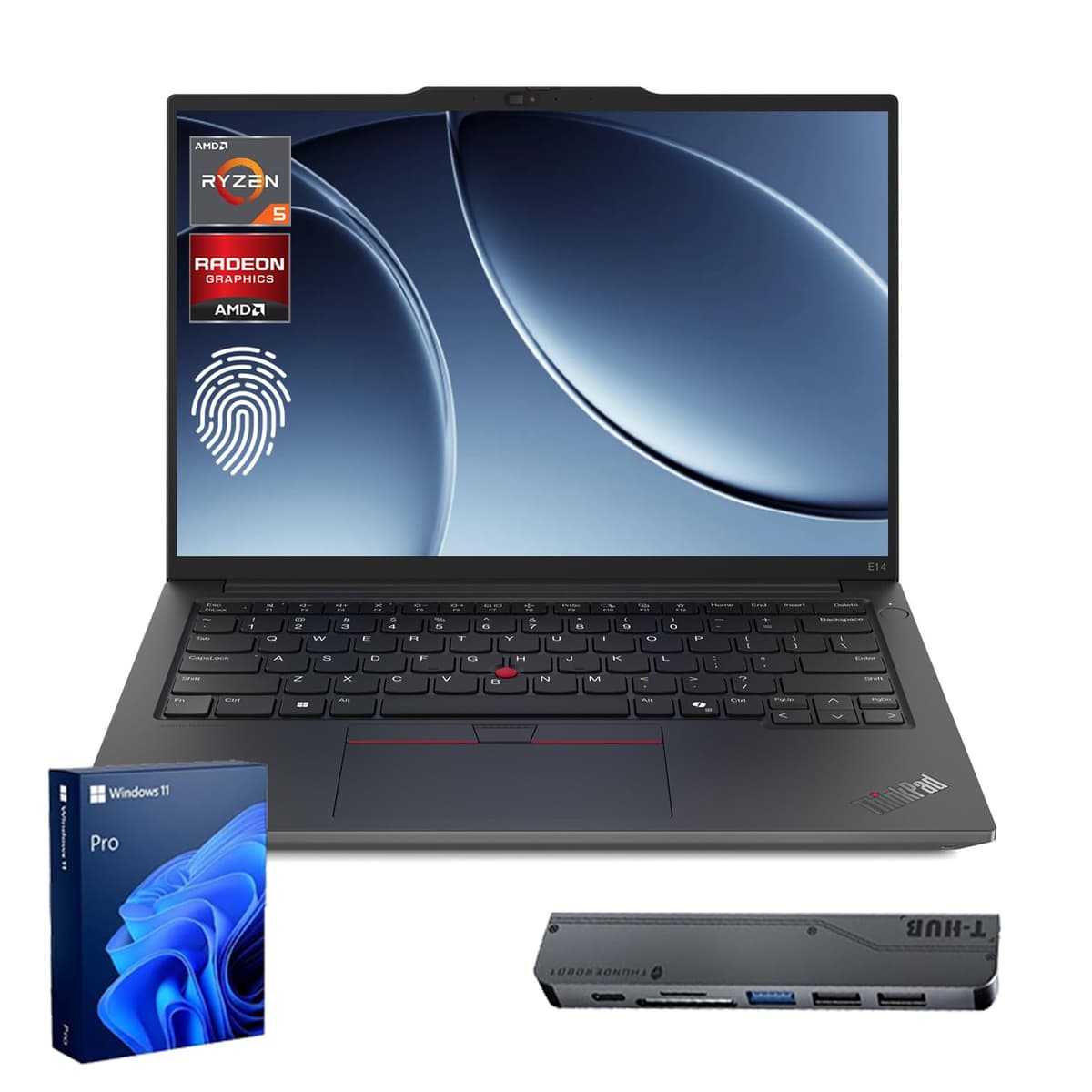 Lenovo ThinkPad E14 Gen 6 Laptop | 14" FHD+ Antirreflejo | AMD Ryzen 5 7535U | 64GB DDR5 RAM | 2TB SSD | HDMI | Lector de huellas | Teclado retroiluminado | Wi-Fi 6 | Windows 11 Pro | Paquete con hub USB-C 7 en 1 E16 Gen 2