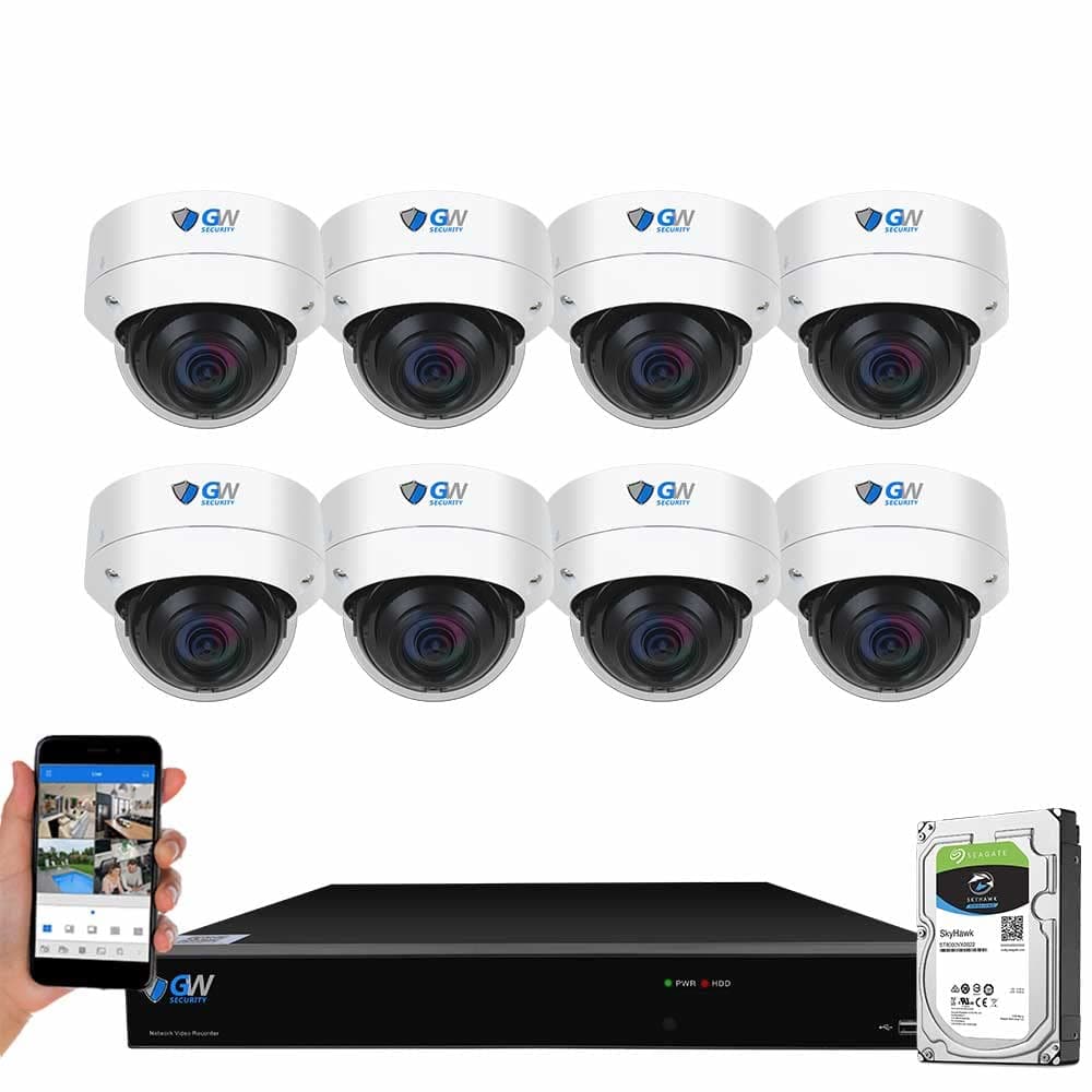 GW Security Sistema de Cámaras 16CH H.265 PoE NVR 4K con 8 Cámaras 4K 8MP Domo con Microfono y Detección AI VD8CH6C8936IP