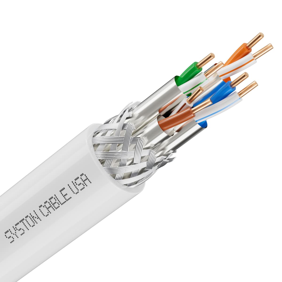 Cable Syston Cat8 Ethernet a Granel 2000 MHz 2 GHz 40 Gb 1000 ft Cobre Macizo Desnudo S/FTP Apantallado Trenzado de Cobre Estañado Individual 22/4 4 Pares 22 AWG CMR FT4 UTP Blanco Corte por A-1588-WH-1000
