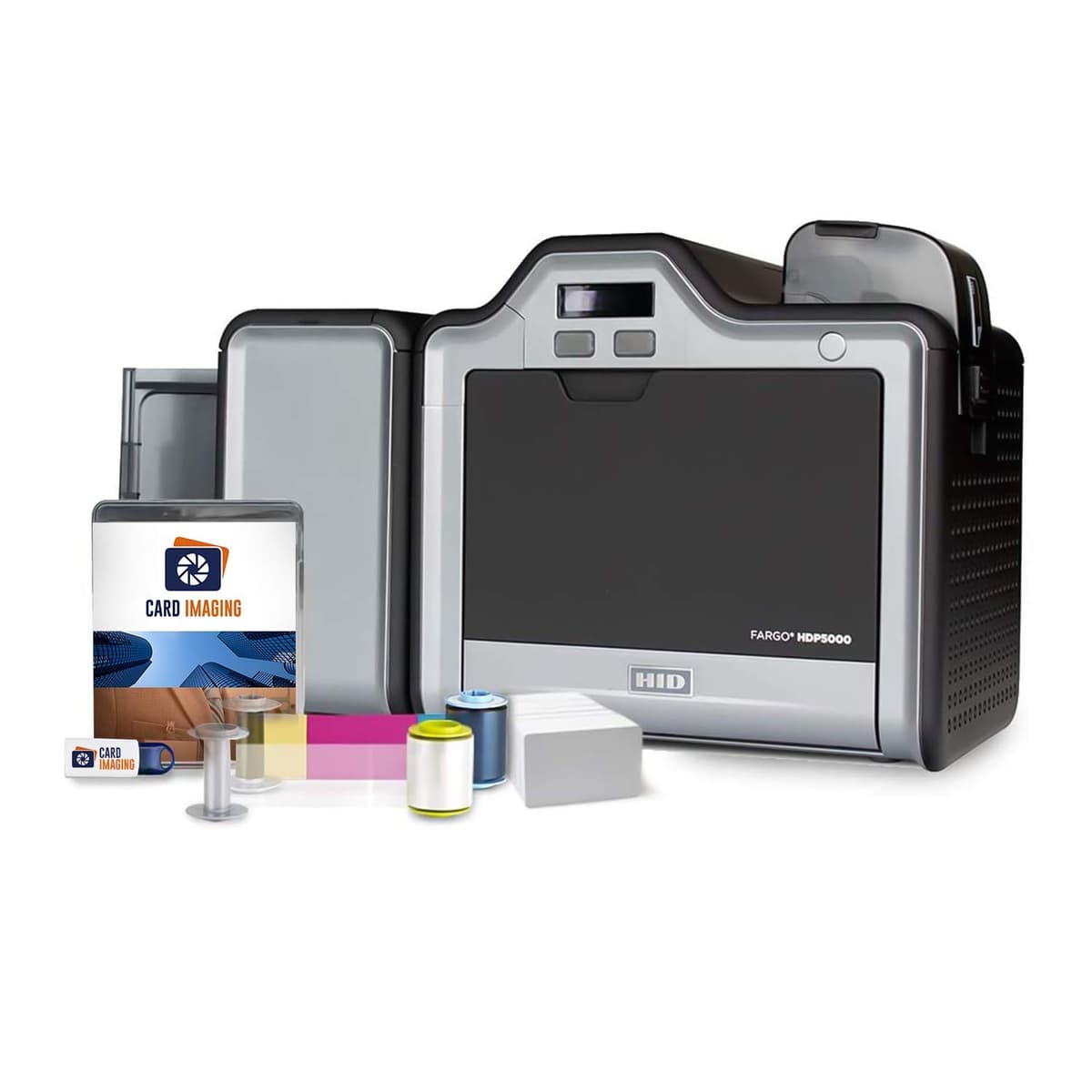 Card Imaging Impresora de credenciales Fargo HDP5000 a doble cara con kit de suministros y software 89640