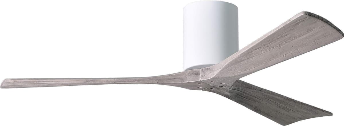 Matthews IR3H-WH-BW-52 Irene 52" Hugger para interiores/exteriores, motor DC silencioso, control remoto y pared, 3 aspas madera barnizada, Blanco brillante