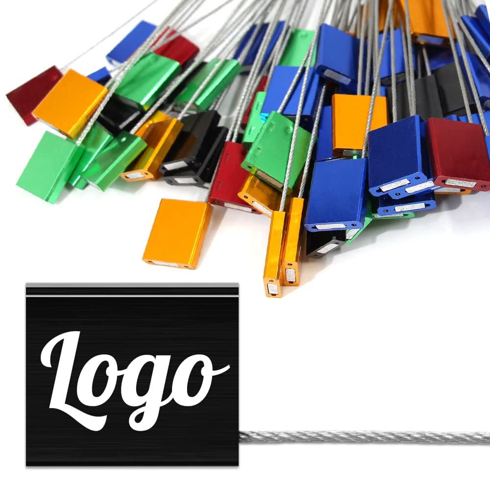 POBSUIER 500pcs Sellos de Seguridad de Acero Personalizables con Cable y Cuerpo de Aleación de Aluminio AL-SEAL-BLACK-500