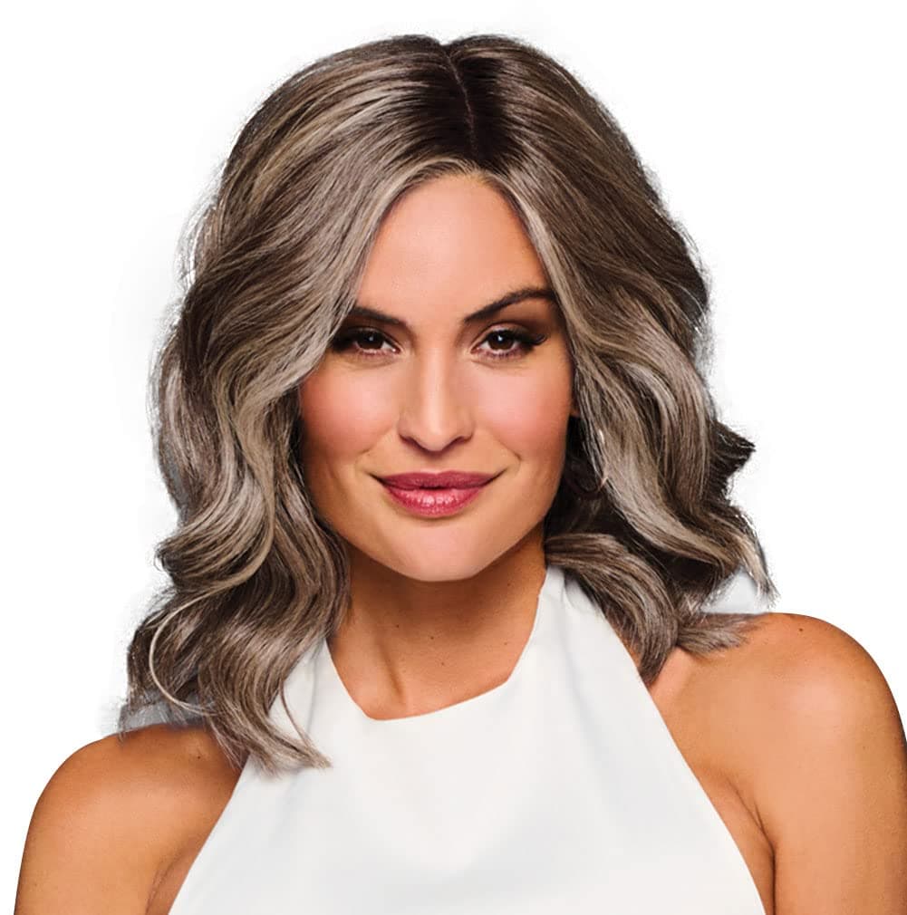 Hair u wear Raquel Welch Bella Vida - Lob ondulado con capas, 100% hecho a mano, Talla Petite-Average, RL38 Smoke