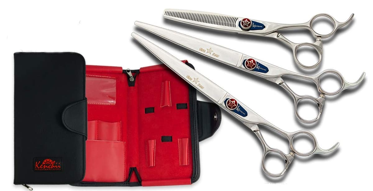 Tijeras de Peluquería Profesional Kenchii Five Star Offset para Perros, Set de 8 Pulgadas con Estuche