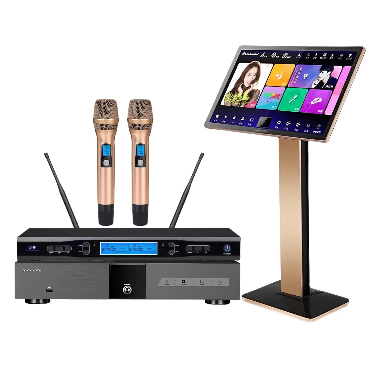 Wellzweider New Professional Karaoke Machine KV-V5 con Micrófono Inalámbrico y Pantalla Táctil de 22" KV-5 6Tblack
