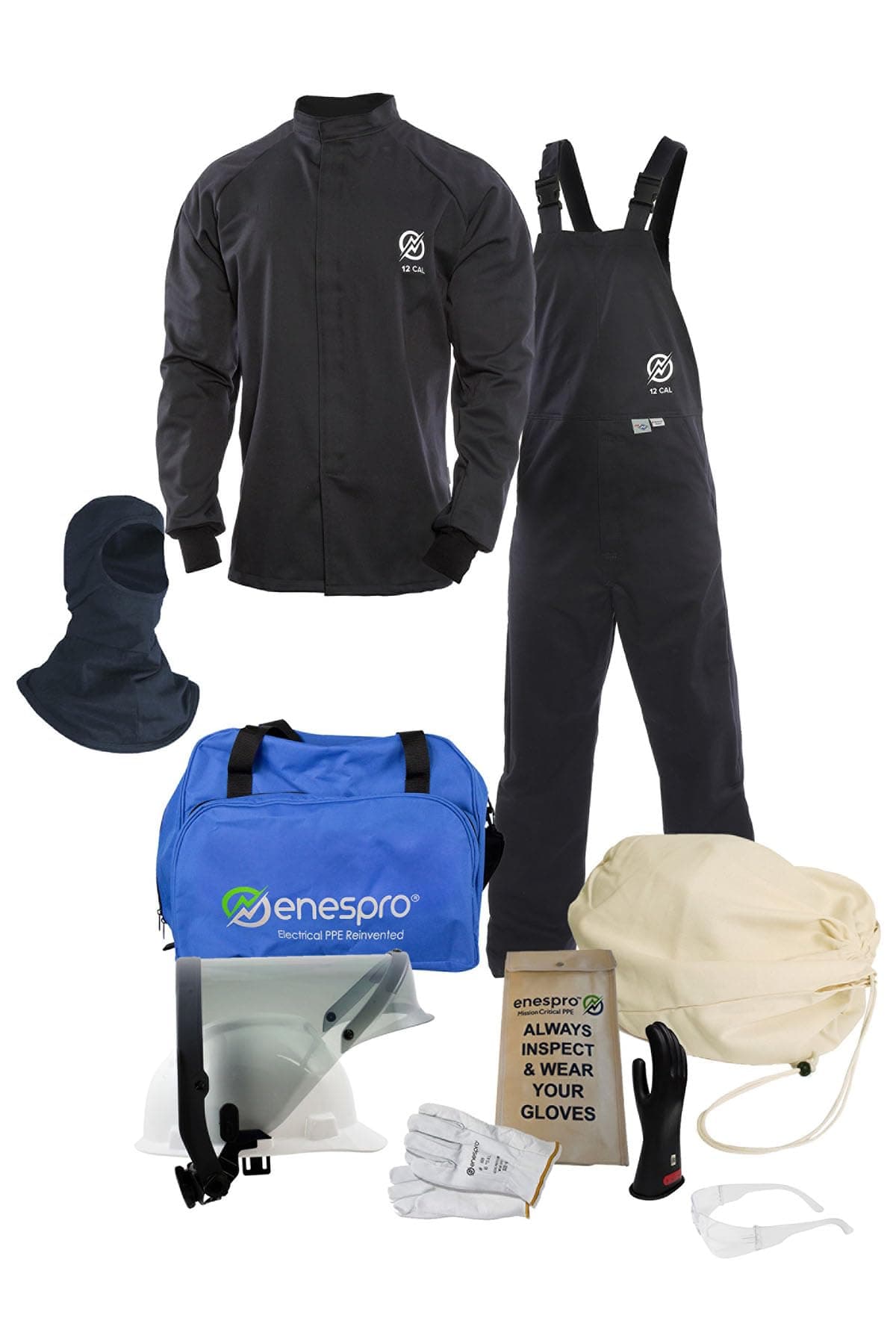 Enespro ArcGuard KIT2SC11XL10 - Traje de protección Arc Flash CAT 2, 12 cal/cm², Abrigo corto y peto, XL, Guantes talla 10