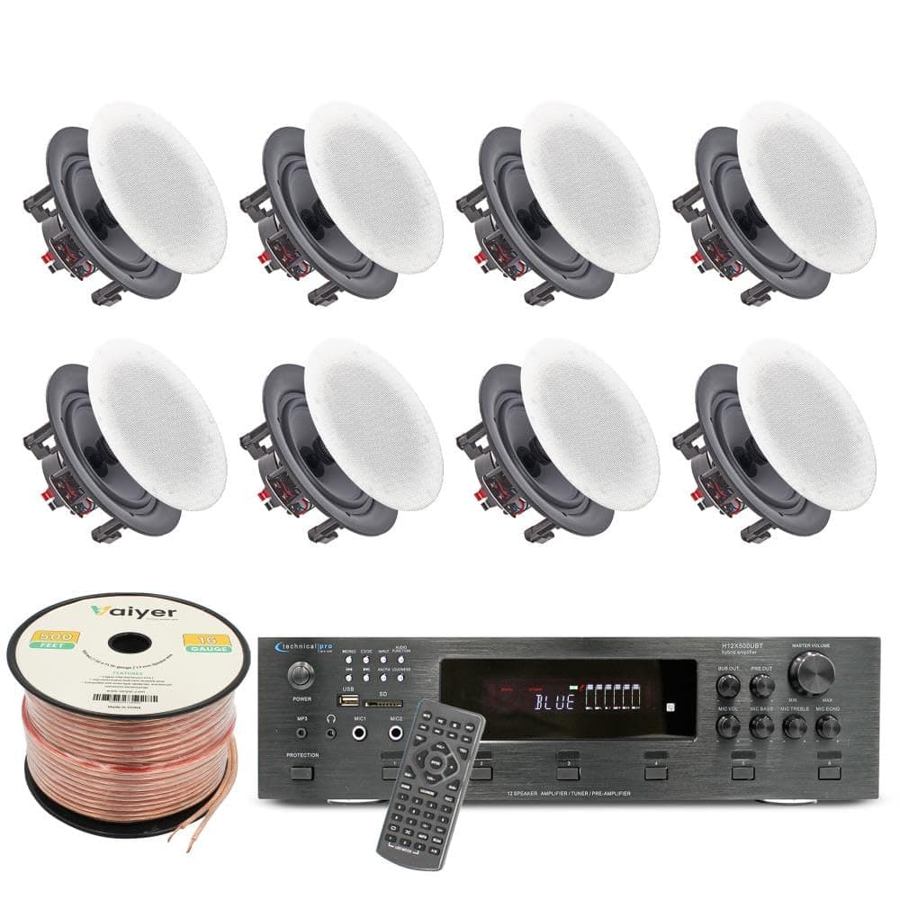 Kit Home Theater 6 canales 6000W con amplificador y 8 parlantes frameless 5.25" + cable 16 AWG 500 ft - Vaiyer KTH12X56