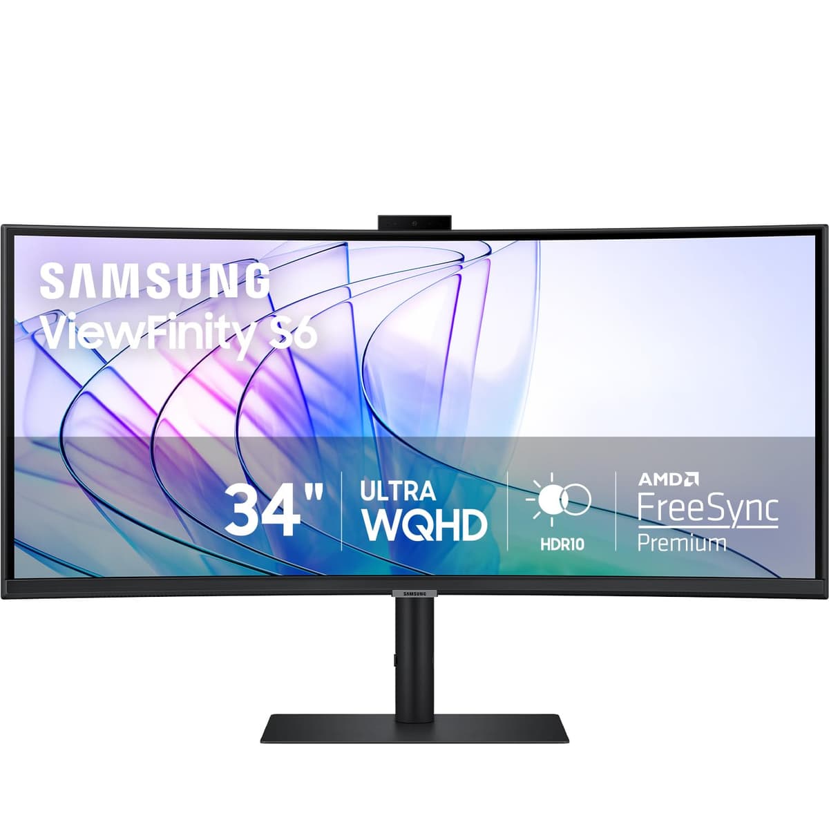 Monitor curvo Samsung ViewFinity S65VC de 34 pulgadas Ultra-WQHD, 100Hz, AMD FreeSync, HDR10, USB-C, parlante integrado, cámara, conmutador KVM, cuidado ocular, empaque ecológico, LS34C650VANXGO, negro