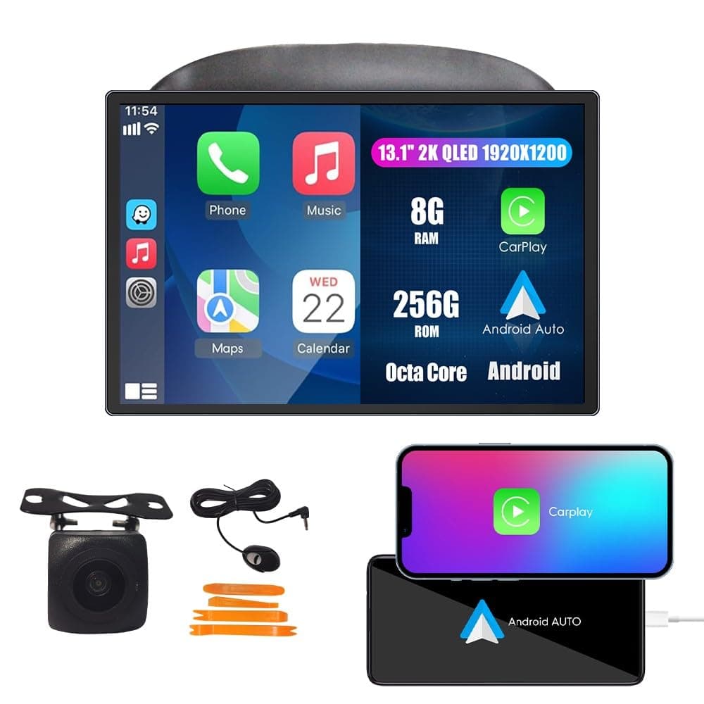 Reproductor principal táctil Wostoke 13.1" QLED con CarPlay, Android Auto, navegación GPS, radio y cámara - Tablet/Headunit Octa Core 8G+256G para Mitsubishi Mirage 2012-2018, si aplica WS-D8623A-1