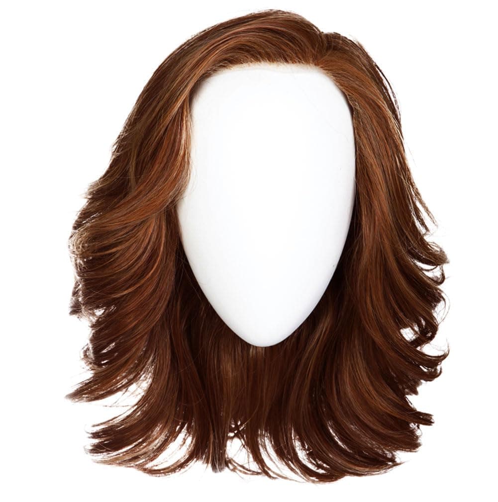 Hair u wear Raquel Welch Flip The Script Peluca de largo medio en capas con frente de encaje y Memory Cap lll, talla estándar, RL32/31 Cinnabar