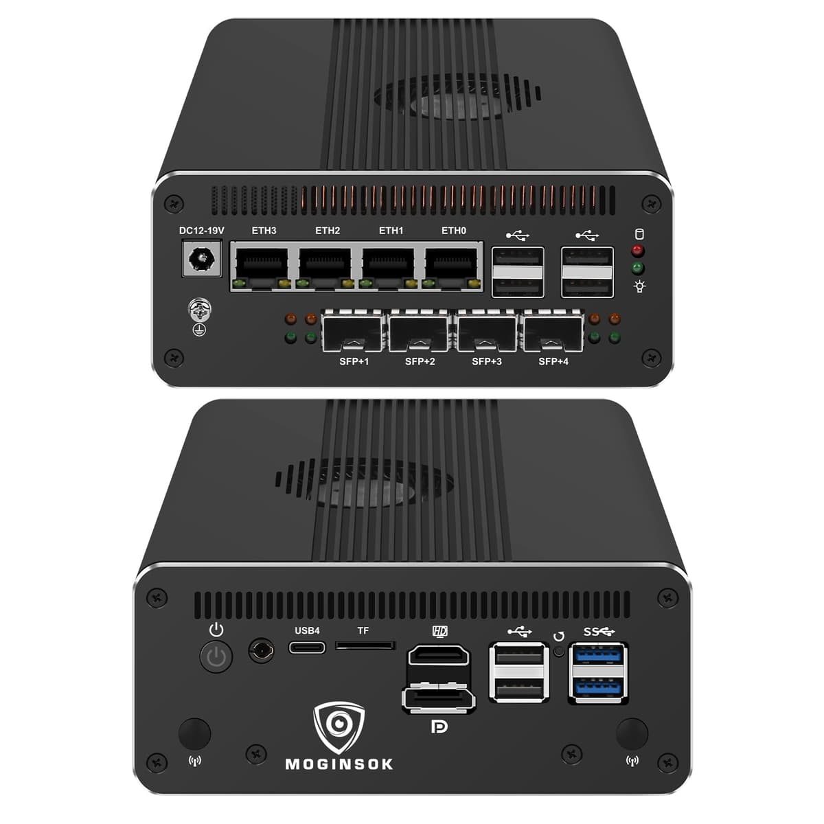MOGINSOK MGNAS14-Pro Router/Firewall 10GbE 4x SFP+ con Intel Core Ultra 7 155H, 4x2.5GbE y USB4