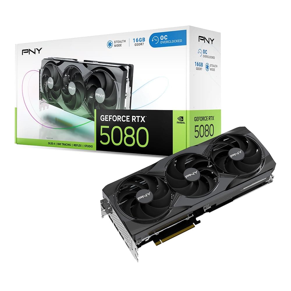 PNY NVIDIA GeForce RTX 5080 OC Triple Fan - 16GB GDDR7, PCIe 5.0, HDMI/DP 2.1 VCG508016TFXPB1-O