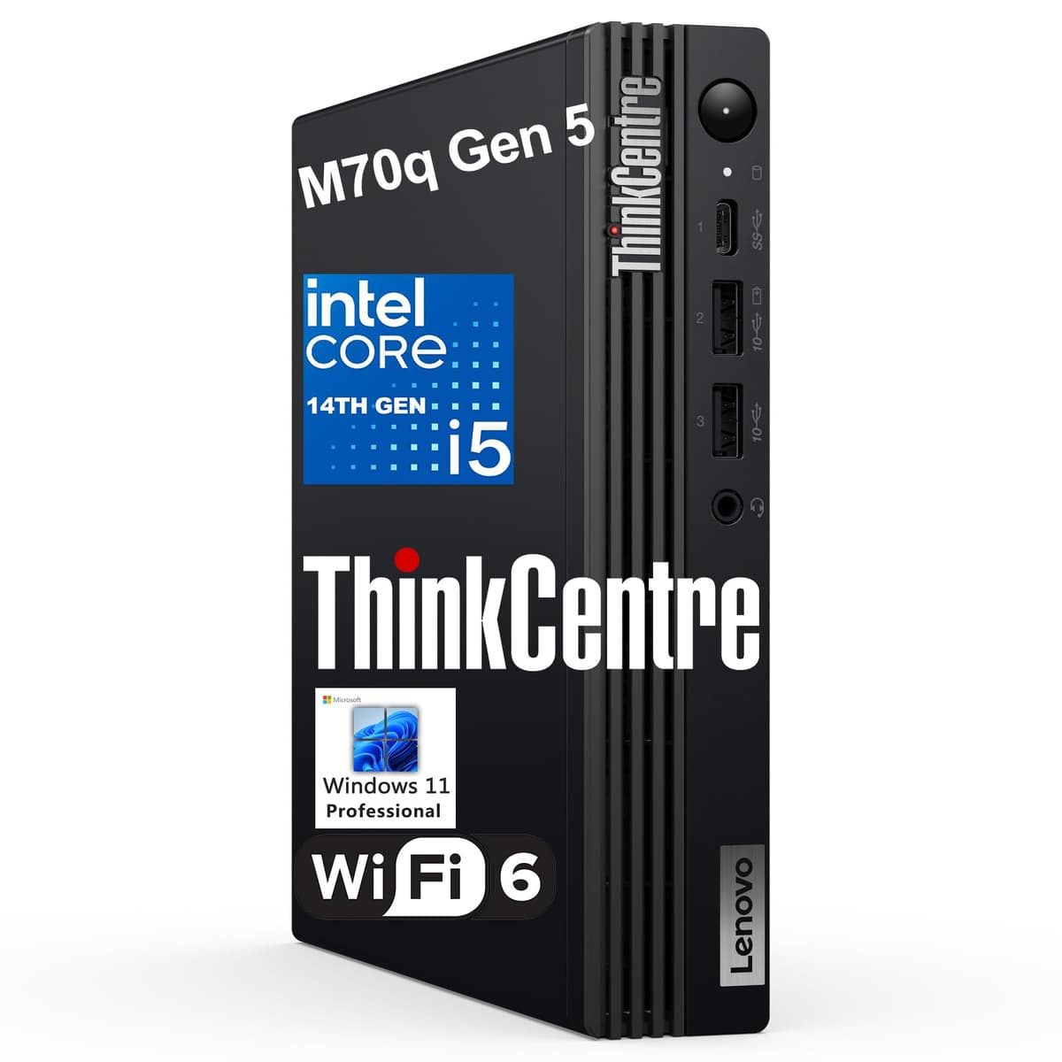 Lenovo ThinkCentre M70q Gen 5 Tiny 1L Mini PC i5-14400T 64GB DDR5 2TB PCIe SSD WiFi6 HDMI DP Windows 11 Pro