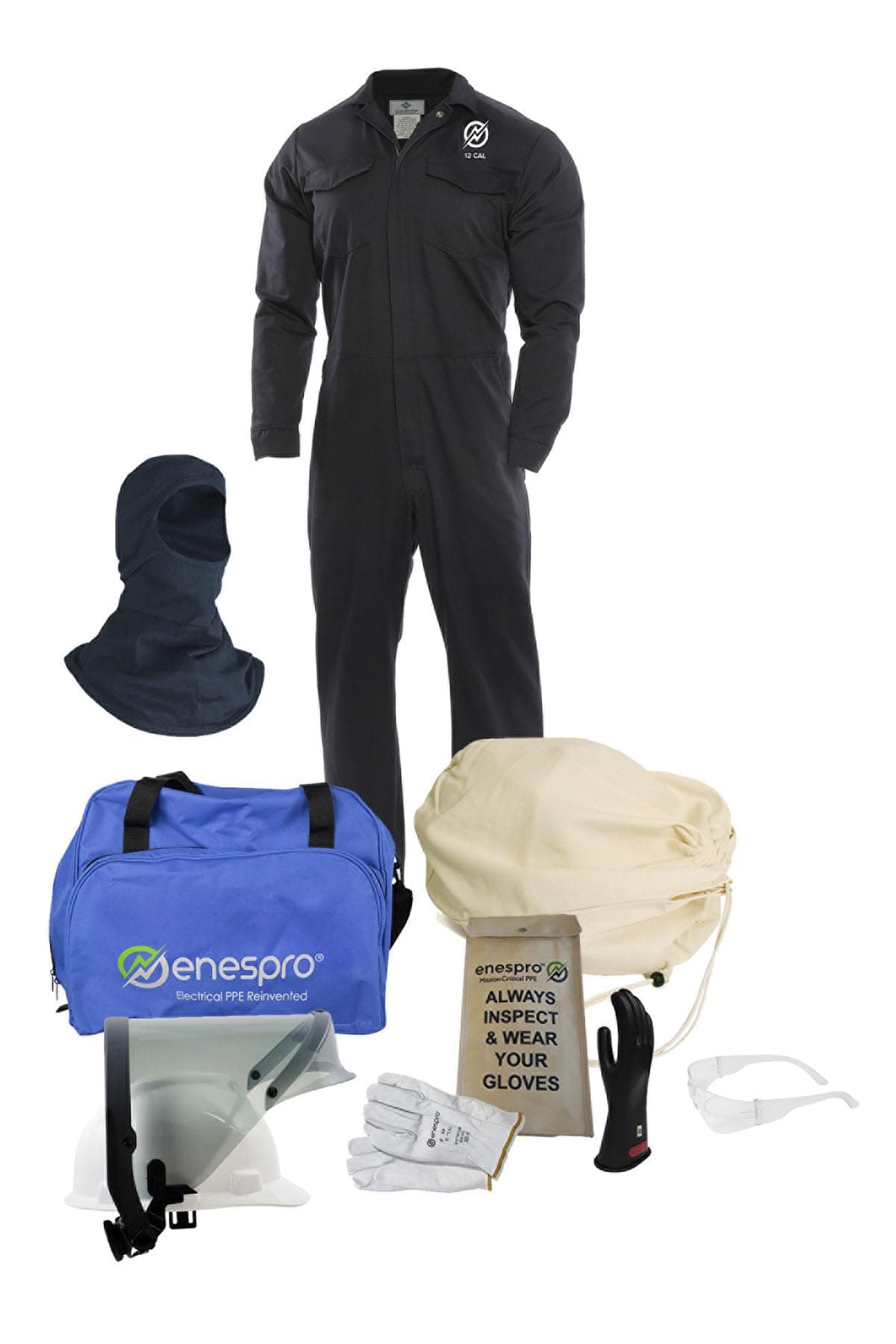 Enespro ArcGuard CAT 2 12 Cal Arc Flash Suit Kit con Coverall FR, Balaclava y Faceshield Talla 9 (2X-Large) KIT2CV11B2X09