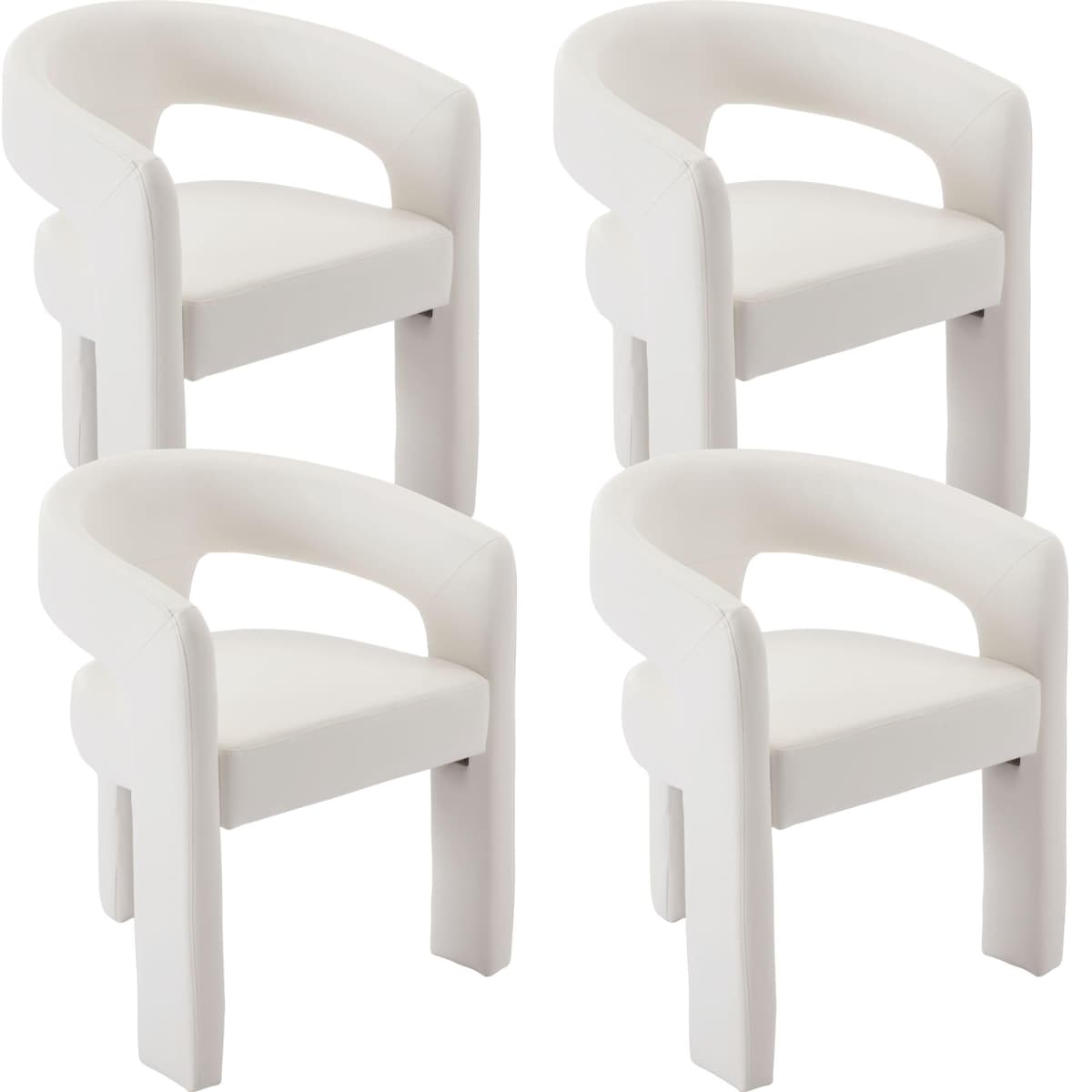 BESTANO Set de 4 sillas modernas tapizadas en cuero PU con respaldo abierto, diseño barrel, para comedor y acento, blanco SYX5101