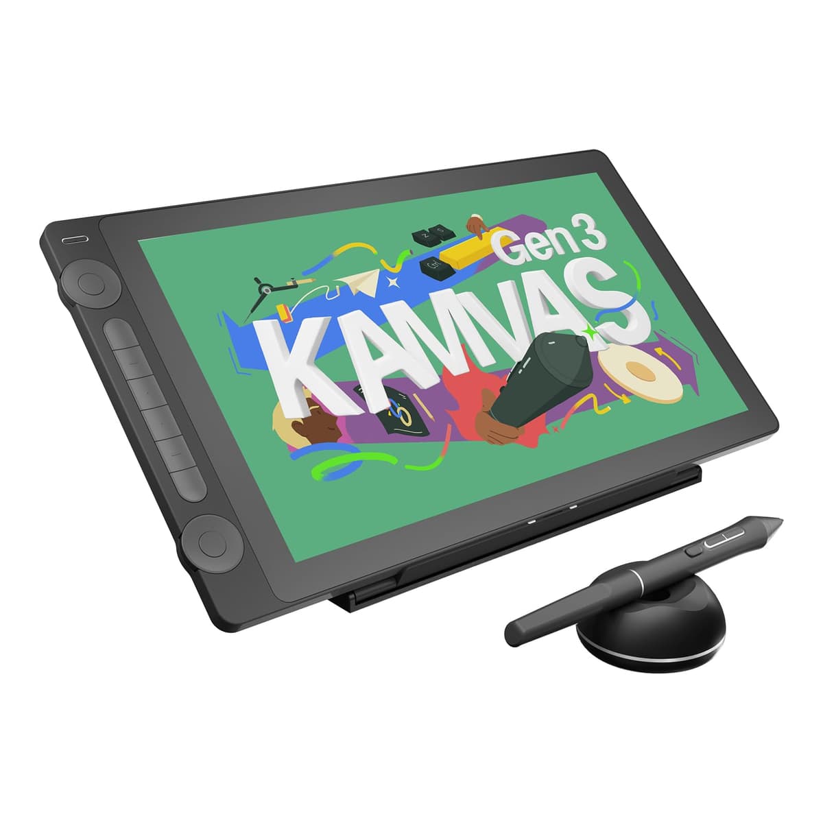 HUION KAMVAS 16 (Gen 3) Tableta de Dibujo con Pantalla, 15.8 pulgadas 2.5K QHD, Vidrio Laminado Antirreflejo, 99% sRGB, PenTech 4.0, 16384 Niveles de Presión, Diales Duales para Mac, PC y Android GS1563