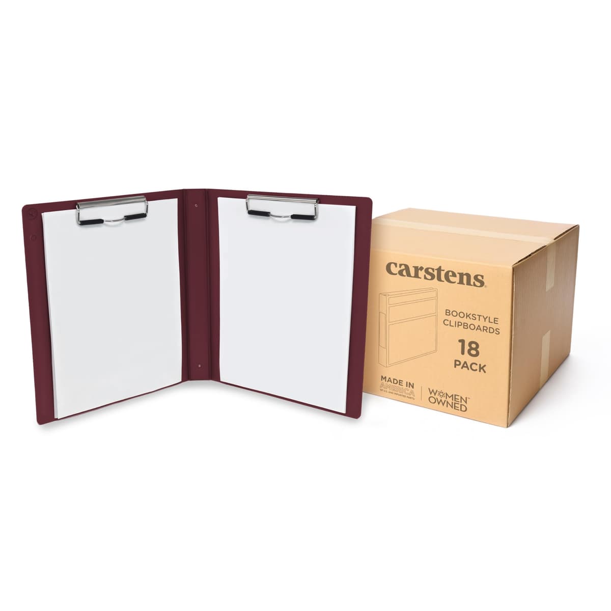 Carstens Clipboard tipo libro Heavy Duty con cubierta y 2 clips - Vino, caja de 18 9703-00CS