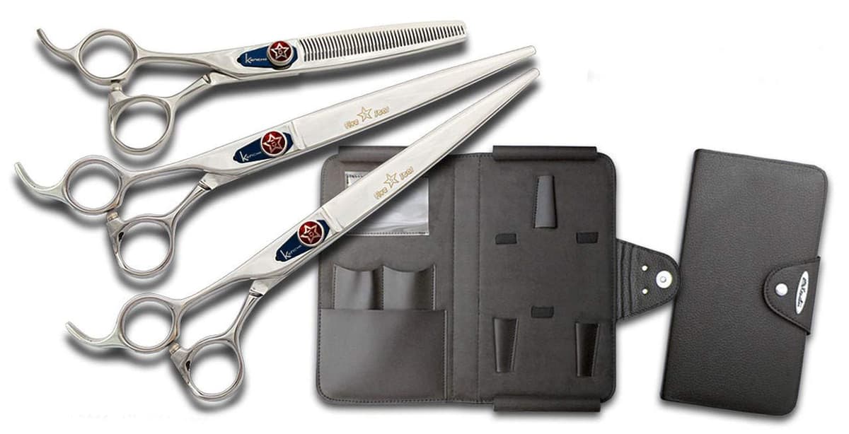 Tijeras de Peluquería Profesional Kenchii Five Star Offset Lefty para Perros, Set de 8 Pulgadas con Estuche