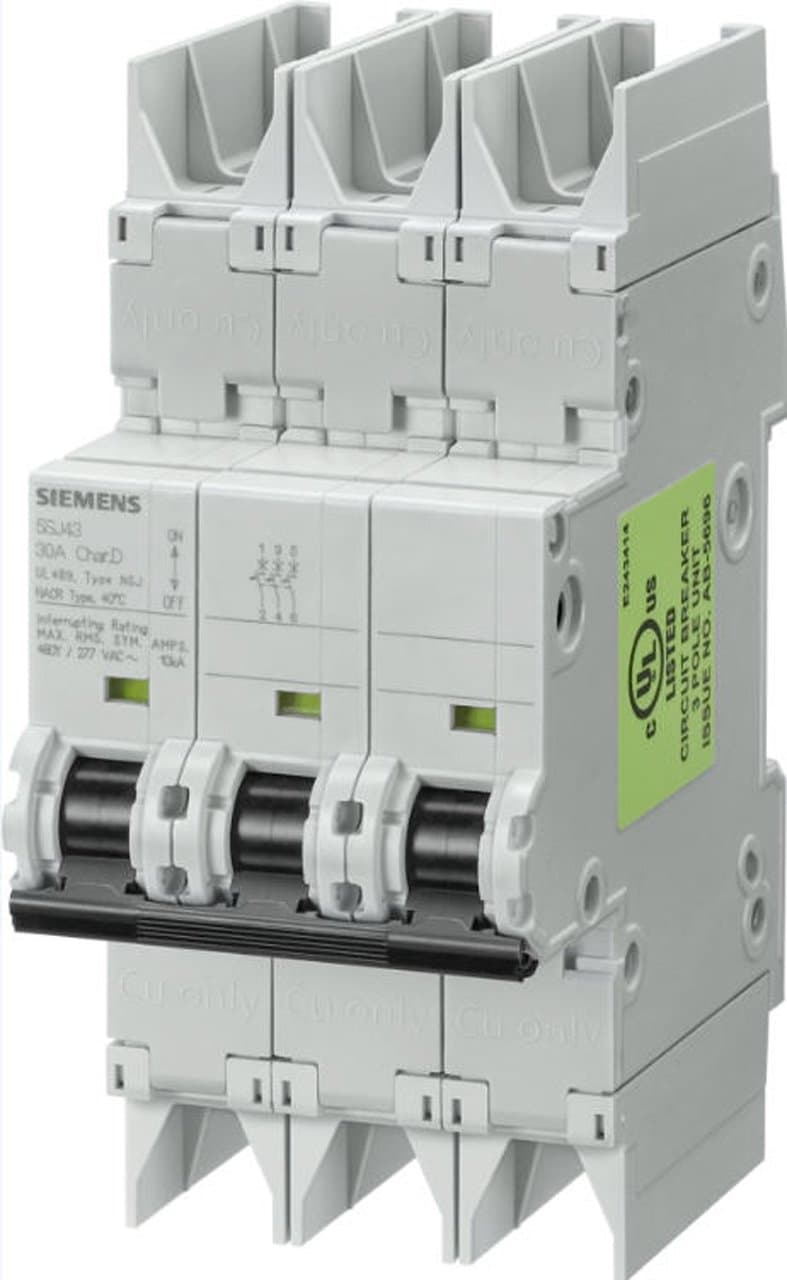 Siemens 5SJ43027HG42 Interruptor Miniatura 3P 2A C, UL 489, Montaje en riel DIN