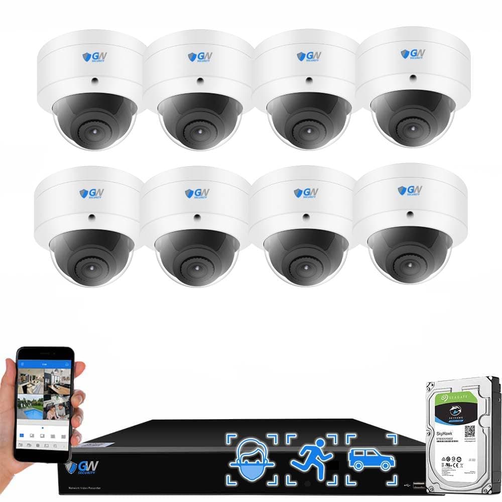 Camstar GW Security NVR 16 Canales H.265+ 12MP 4K con 8 Cámaras Dome 8MP AI Reconocimiento Facial 2TB HDD GW16CH8533MIC82TB