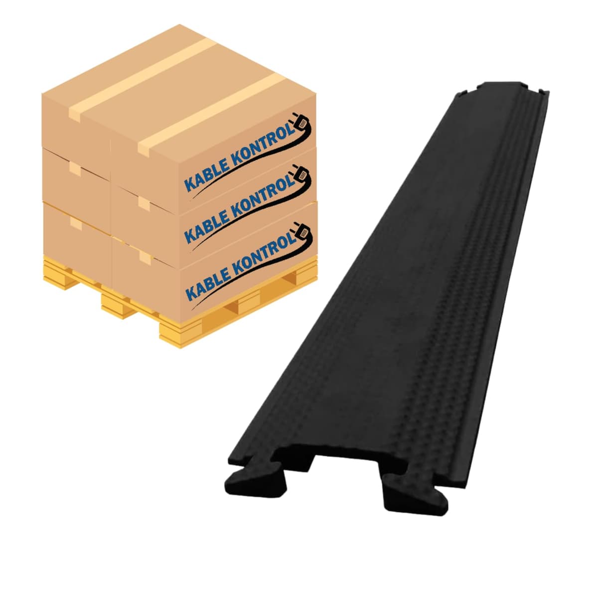 Cubierta para Cables Kable Kontrol Sobre Piso - 60” (1.5 m) de Largo 1 Canal Protector de Cables o Alambres - Paquete a Granel de 10 Piezas - Rampa de Goma para Uso Interior y Exterior - Negro FCC999-60-BLACK-10