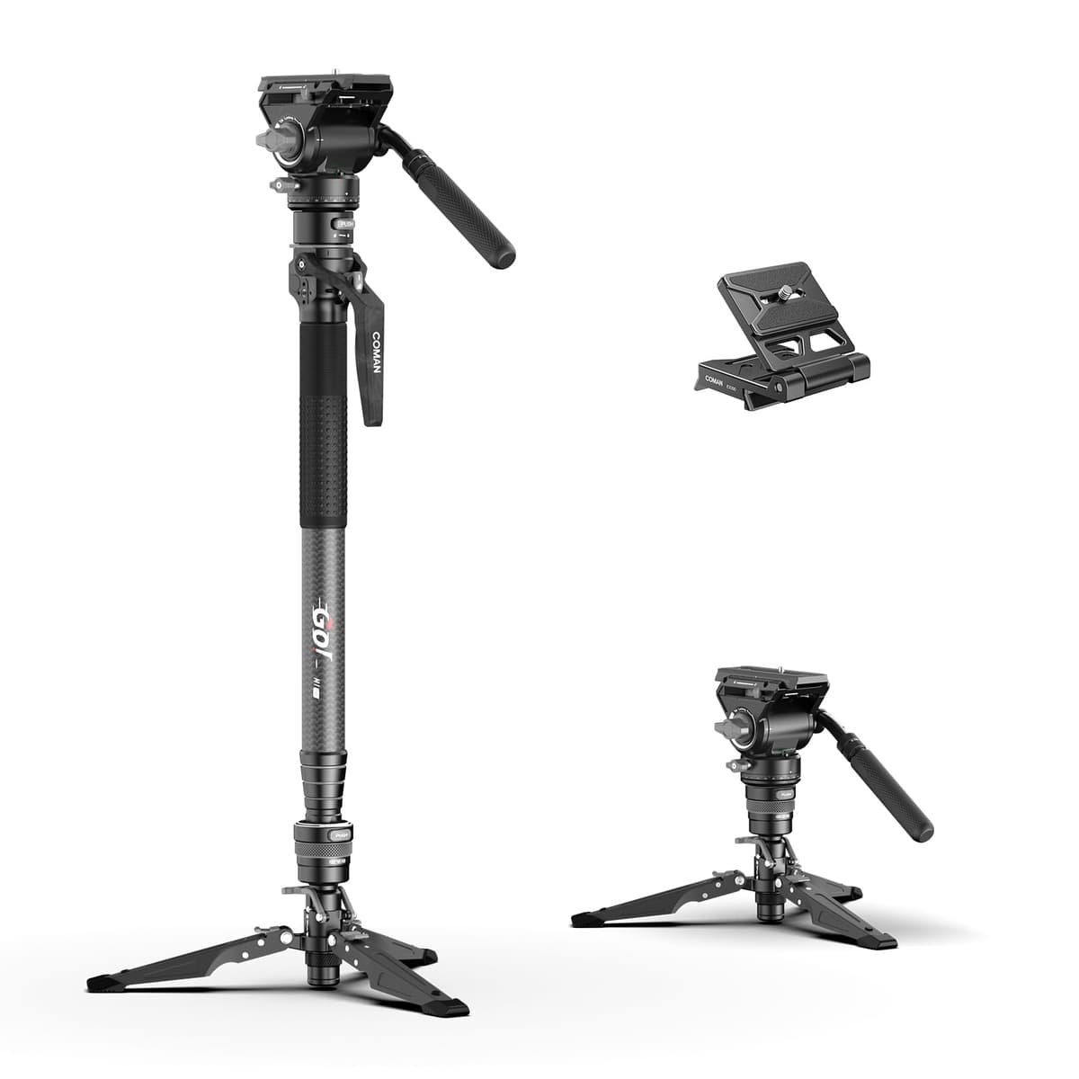 COMAN Monópode de Fibra de Carbono con Elevación de Un Clic, 69’’ con Patas, Monópode Ligero de Viaje con Placa de Liberación Rápida para Cámara, DSLR, Videocámara, Carga Máx. 10 kg (M1ProV5) COMAN Go