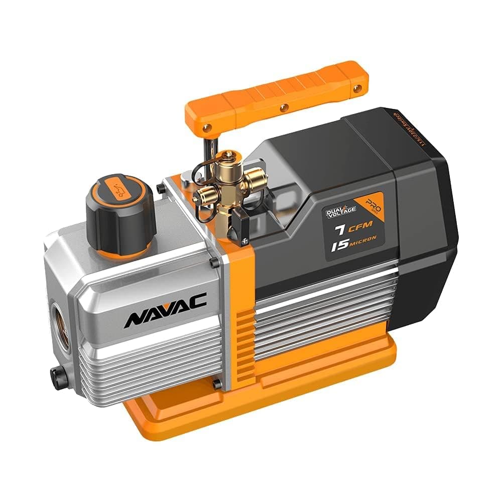 NAVAC NP7DP Bomba de Vacío - Motor de Doble Etapa AC - Kit de Bomba de Vacío para A/C - Cilindro Integrado con Circulación Forzada de Aceite - 15 Micras - Ideal para Aplicaciones HVAC - Serie Pro - Caudal de 7 CFM