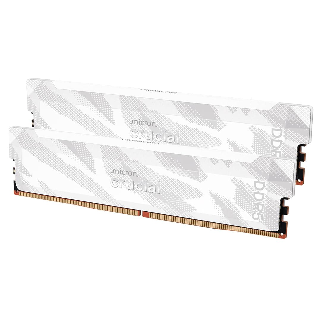Kit Crucial Pro DDR5 RAM 32GB (2x16GB), 6400MHz CL32, Memoria para Gaming de Escritorio Overclockeable, Compatible con Intel XMP 3.0 y AMD EXPO, Blanca - CP2K16G64C32U5W