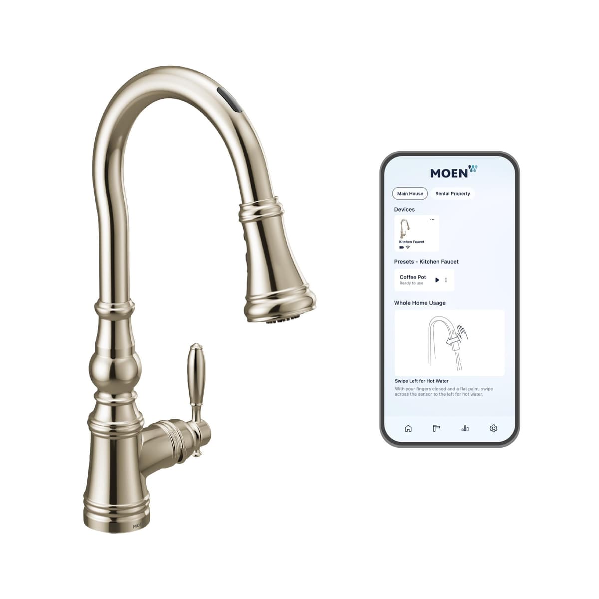 Moen Weymouth S73004EV2NL - Grifo inteligente touchless níquel pulido