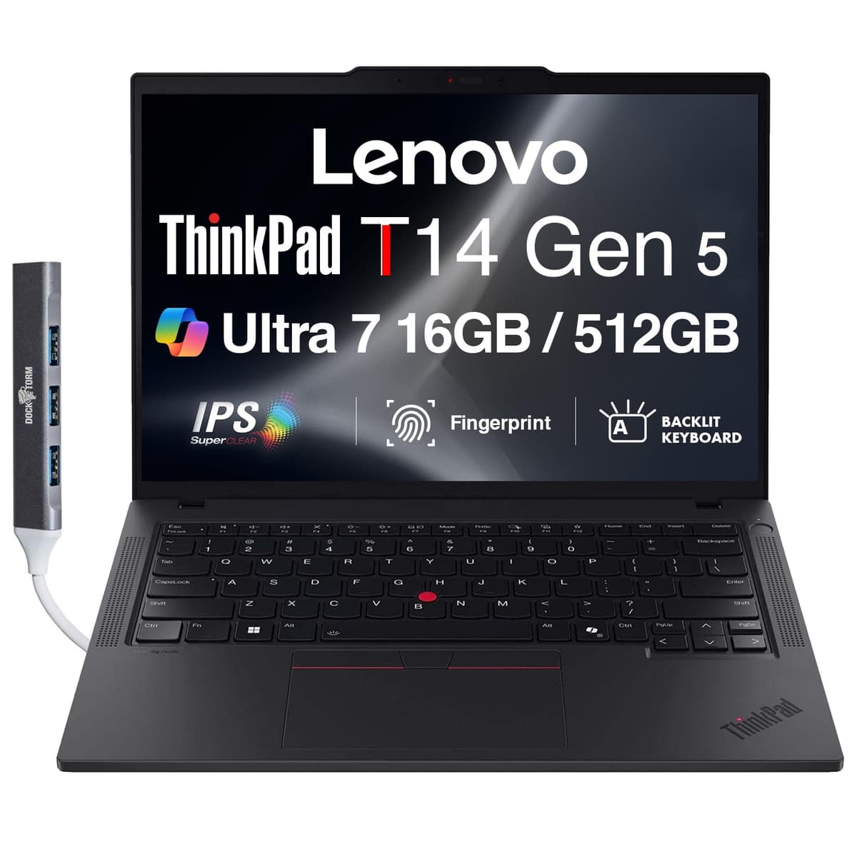 Lenovo ThinkPad T14 Gen 5 14" IPS FHD+ Intel Core Ultra 7 155U 16GB 512GB SSD Win 11 Pro con Dockztorm 21MLS1KT00