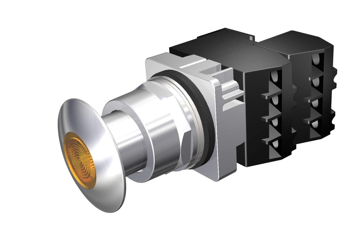 Siemens 52PP2G9GB Push-Pull iluminado 30mm ámbar 1-3/4" hongo metal 2 posiciones 2NC 120V