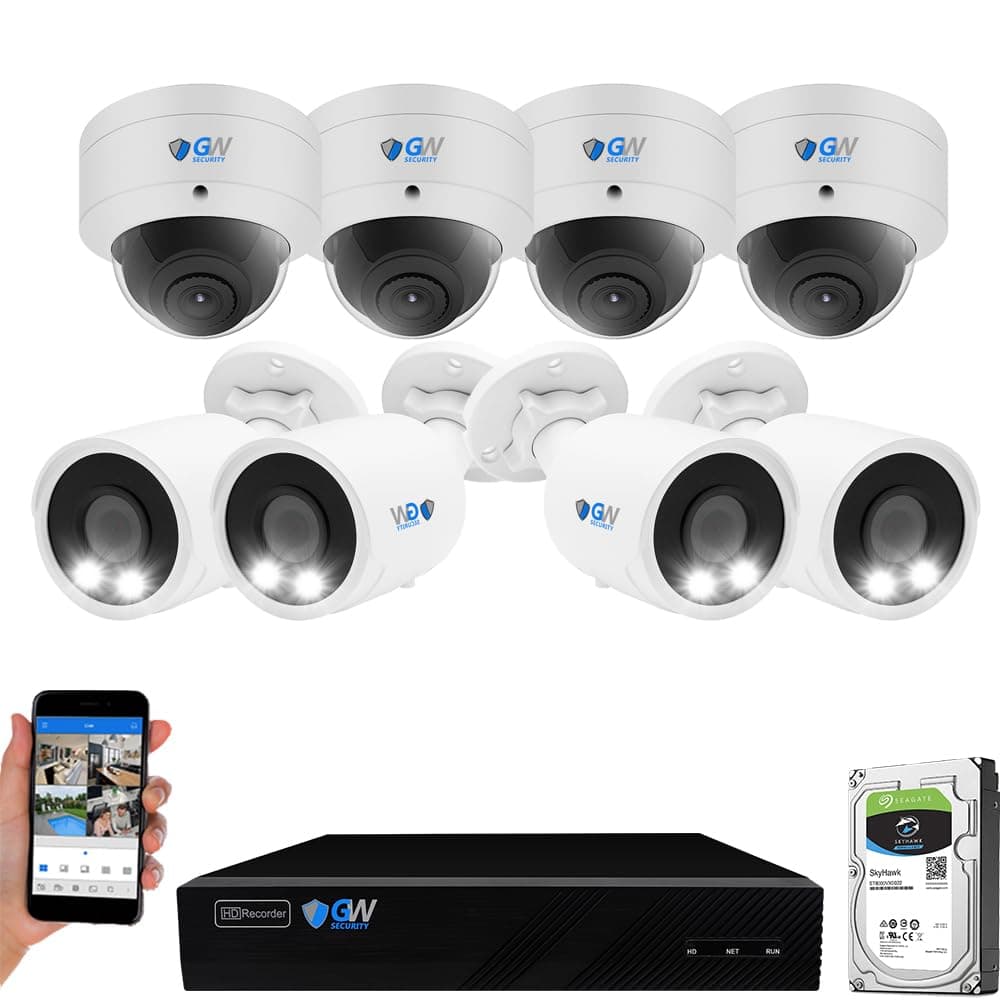 GW Security Sistema de Video Vigilancia 8ch NVR 12MP PoE 4K con 4 Bullet y 4 Dome VD8CH8C8537IP
