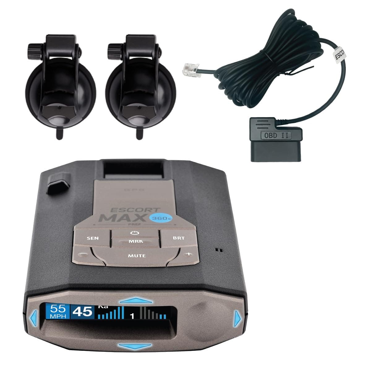 Detector de radar Escort MAX 360c con soporte extra y cable OBD-II (paquete) 0100062-1