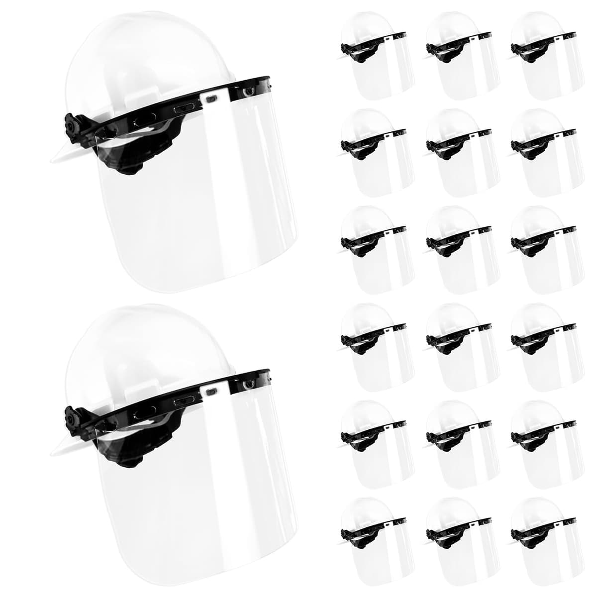Malta Dynamics Full Brim Hard Hat con Visor y Face Shield Ajustables OSHA/ANSI (20 Pack Blanco) HHY2004-HH312B-HHE840ME